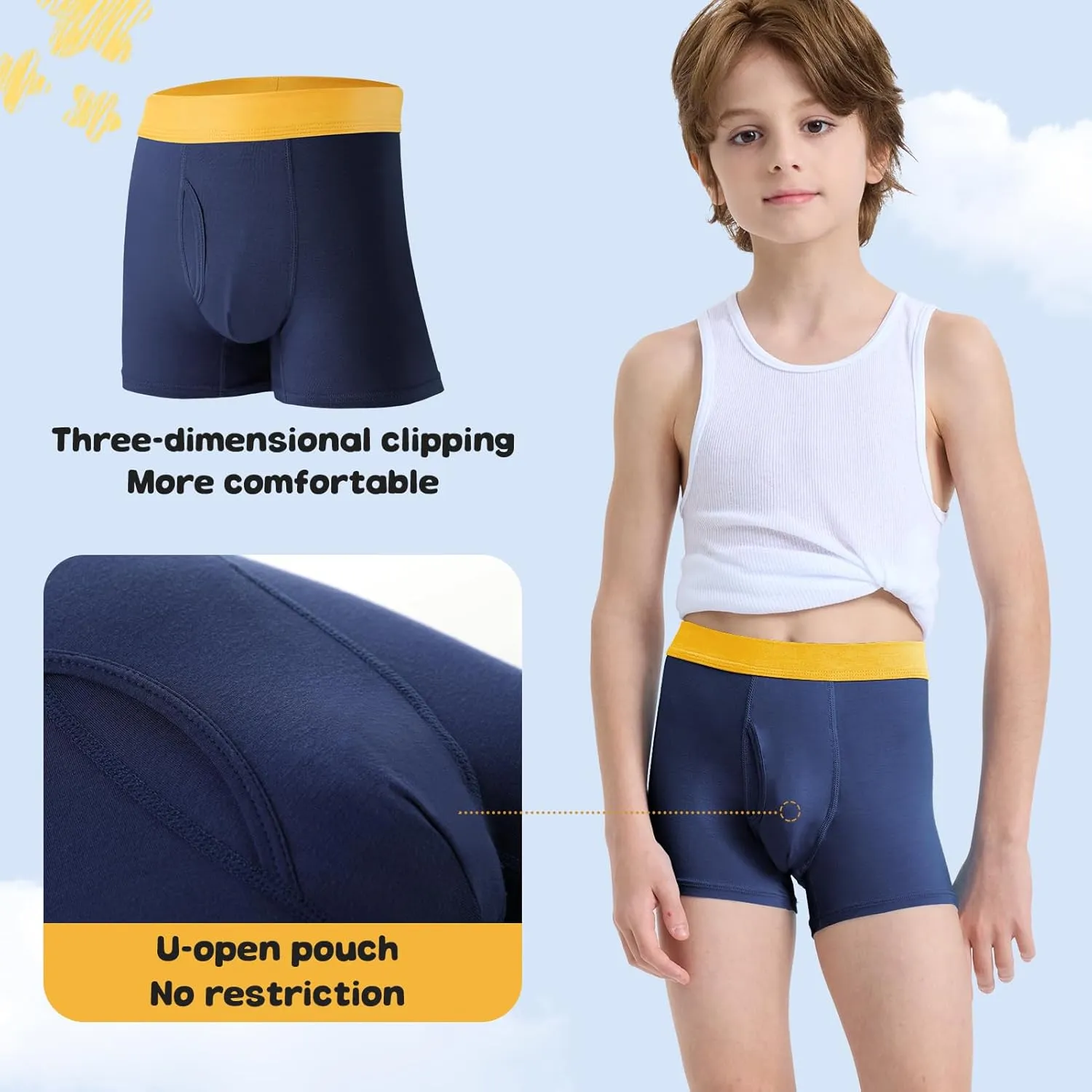 BAMBOO COOL Boys' Boxer Briefs 6-18Y Underwear Moisture-Wicking Lightweight and Ultra Soft 6-Pack