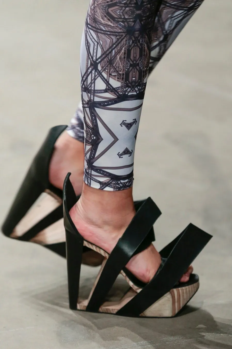 Black Leather and Birch Wood Heels