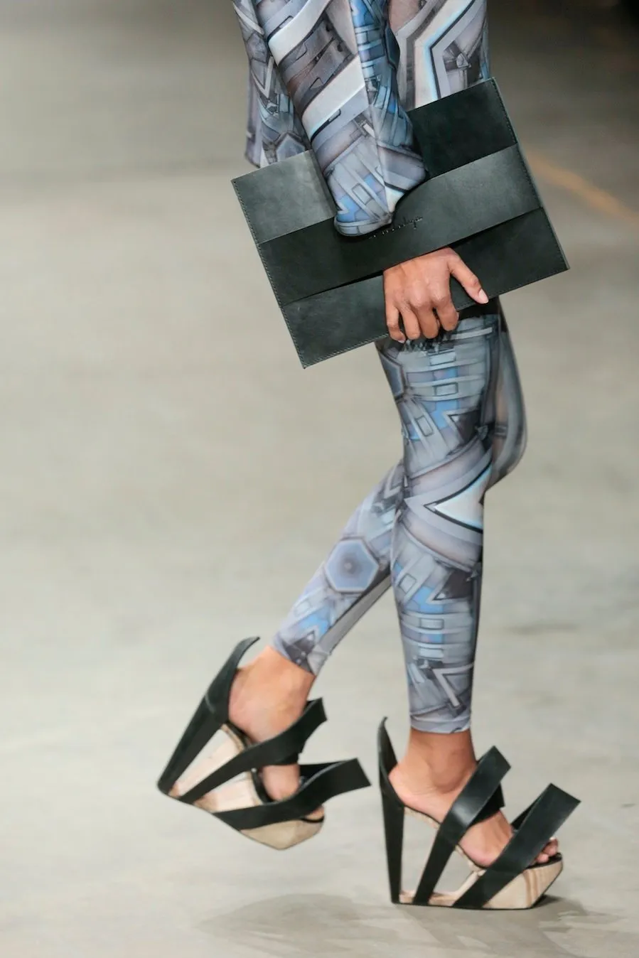 Black Leather and Birch Wood Heels