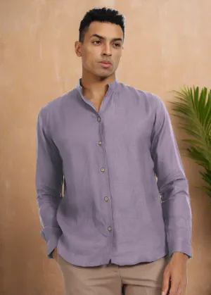 Craig - Pure Linen V Neck Full Sleeve Shirt - Misty Lilac