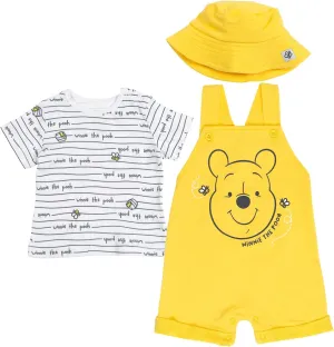 Disney Tigger Winnie the Pooh Baby French Terry Short Overalls T-Shirt and Hat 3 Piece Outfit Set Newborn to Infant