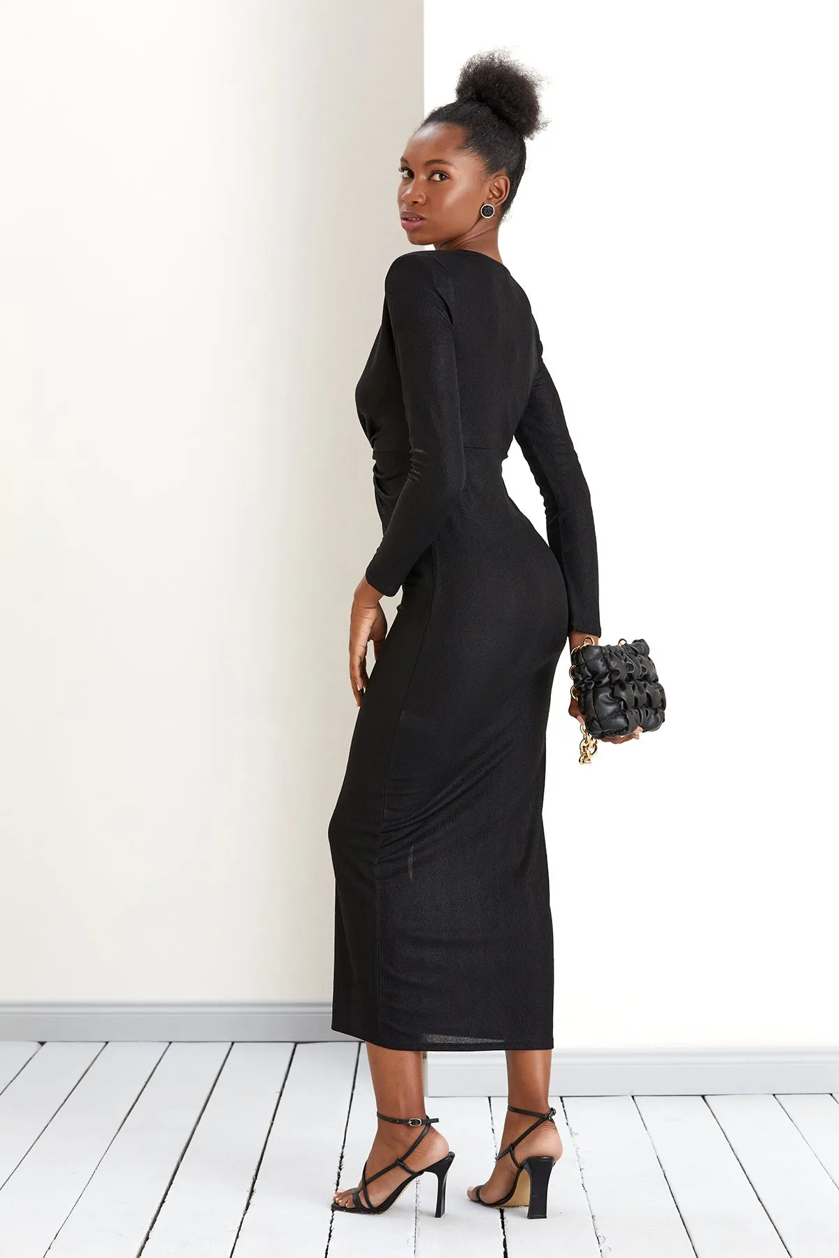 Glamorous Black Long Sleeve Twisted Maxi Dress