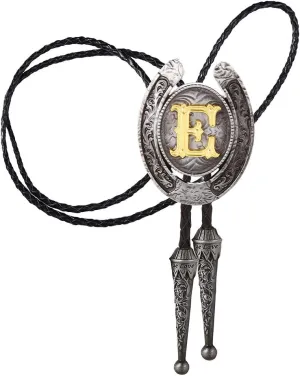 HUABOLA CALYN Vintage Bolo Tie for Men- Initial Letter ABCDMJR to Z Western Cowboy Bolo Tie for Women
