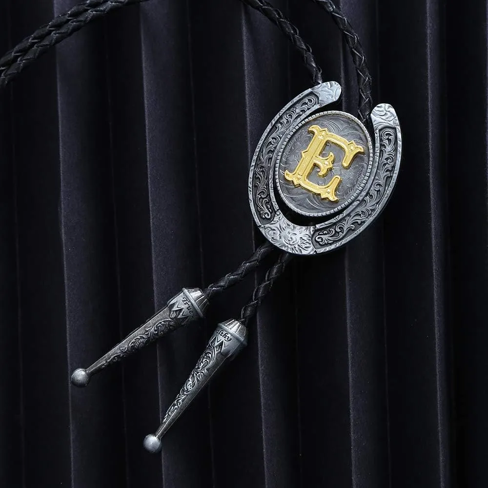 HUABOLA CALYN Vintage Bolo Tie for Men- Initial Letter ABCDMJR to Z Western Cowboy Bolo Tie for Women