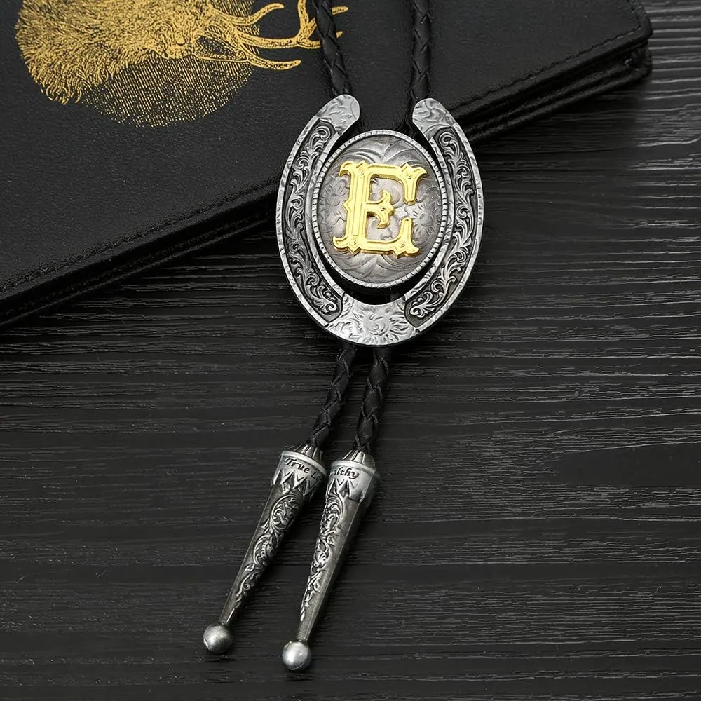 HUABOLA CALYN Vintage Bolo Tie for Men- Initial Letter ABCDMJR to Z Western Cowboy Bolo Tie for Women