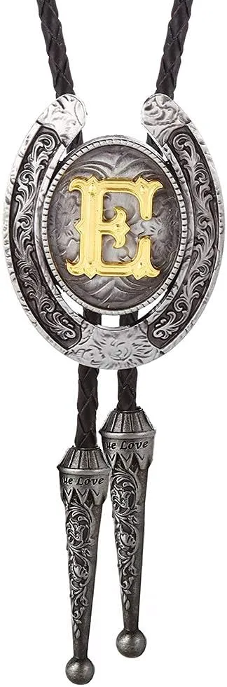 HUABOLA CALYN Vintage Bolo Tie for Men- Initial Letter ABCDMJR to Z Western Cowboy Bolo Tie for Women