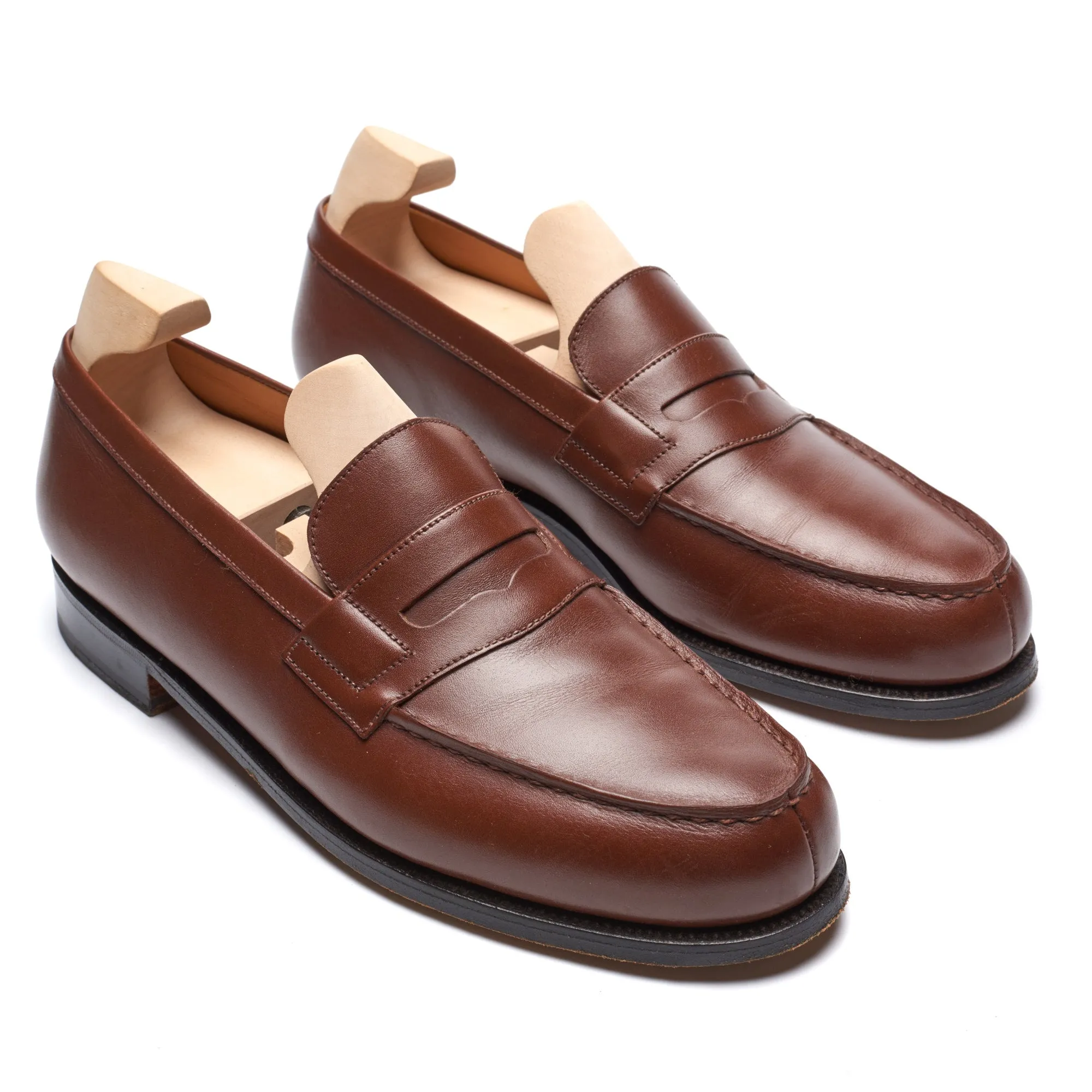 J.M. WESTON 180 Loafer Brown Box Calf Leather Moc Toe Penny Loafer Shoes 7.5C US 8.5