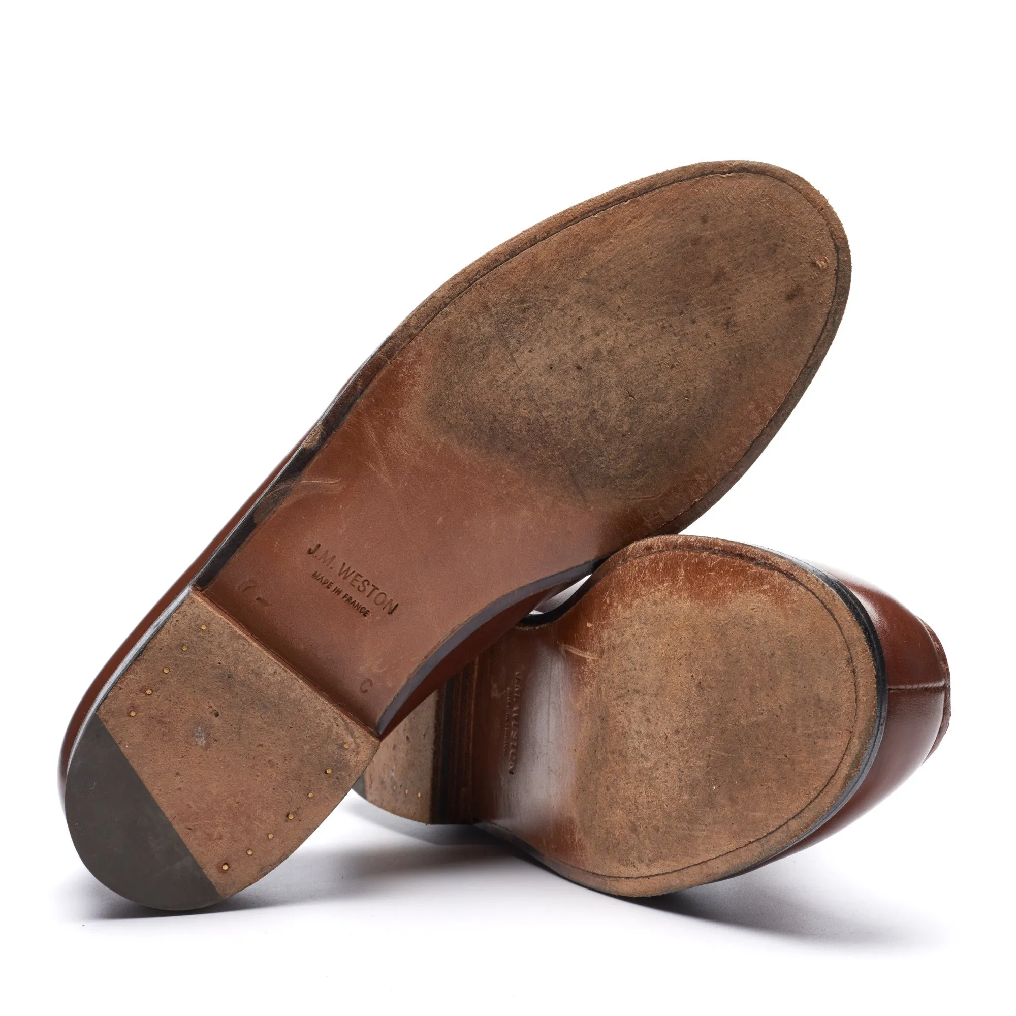 J.M. WESTON 180 Loafer Brown Box Calf Leather Moc Toe Penny Loafer Shoes 7.5C US 8.5