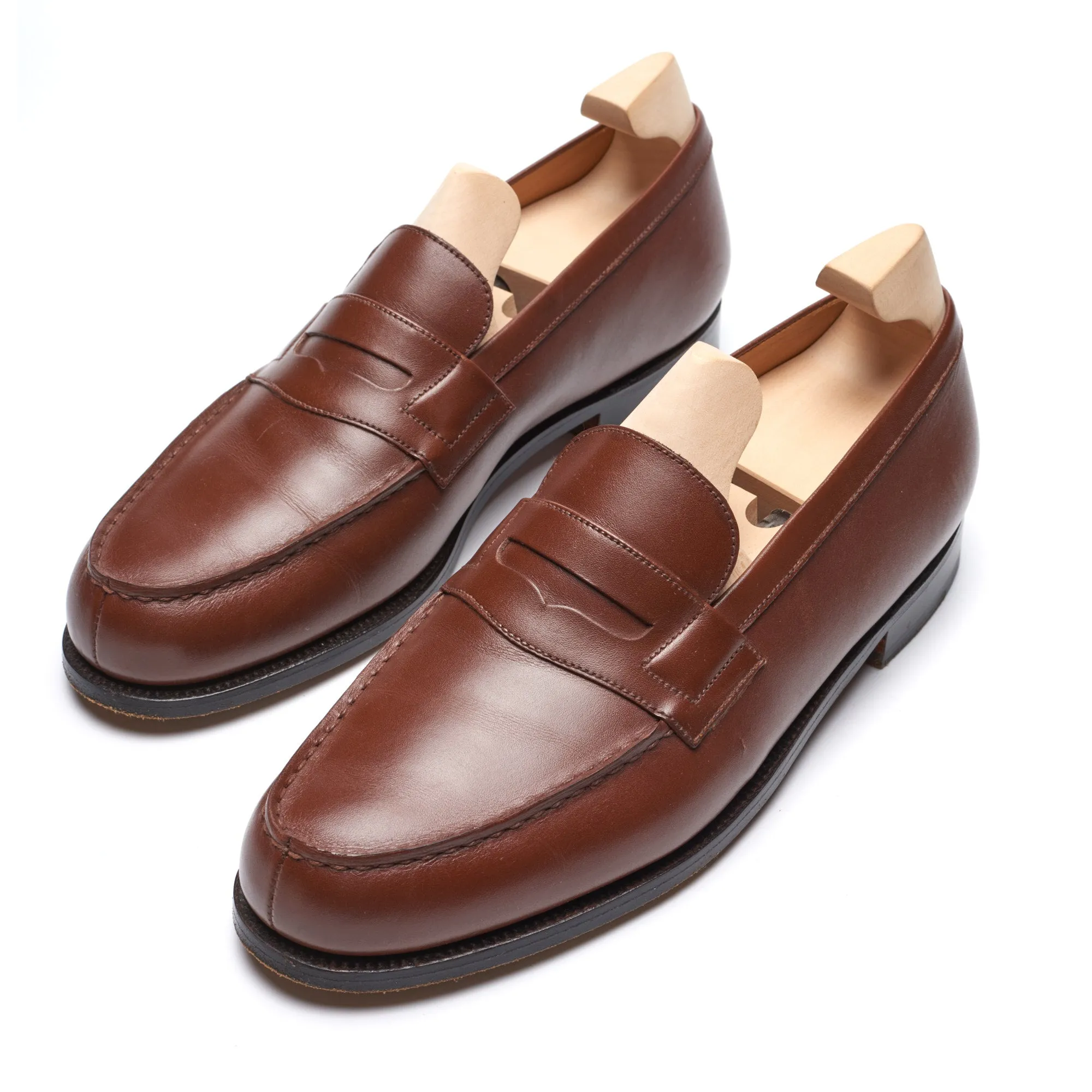 J.M. WESTON 180 Loafer Brown Box Calf Leather Moc Toe Penny Loafer Shoes 7.5C US 8.5