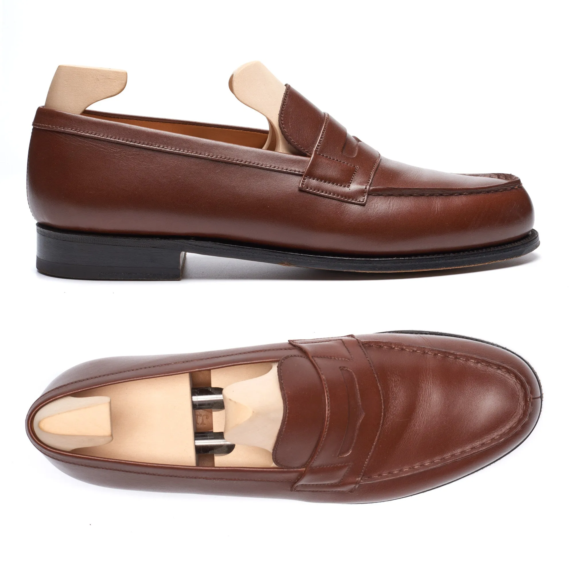 J.M. WESTON 180 Loafer Brown Box Calf Leather Moc Toe Penny Loafer Shoes 7.5C US 8.5
