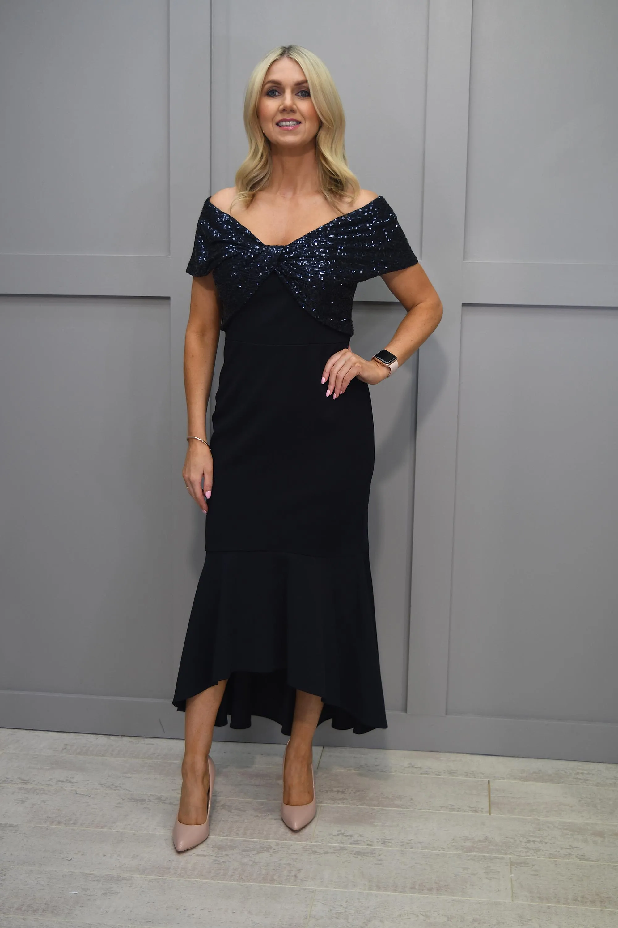 Joseph Ribkoff Navy Fishtail Dress with Sequin Bow - 233731