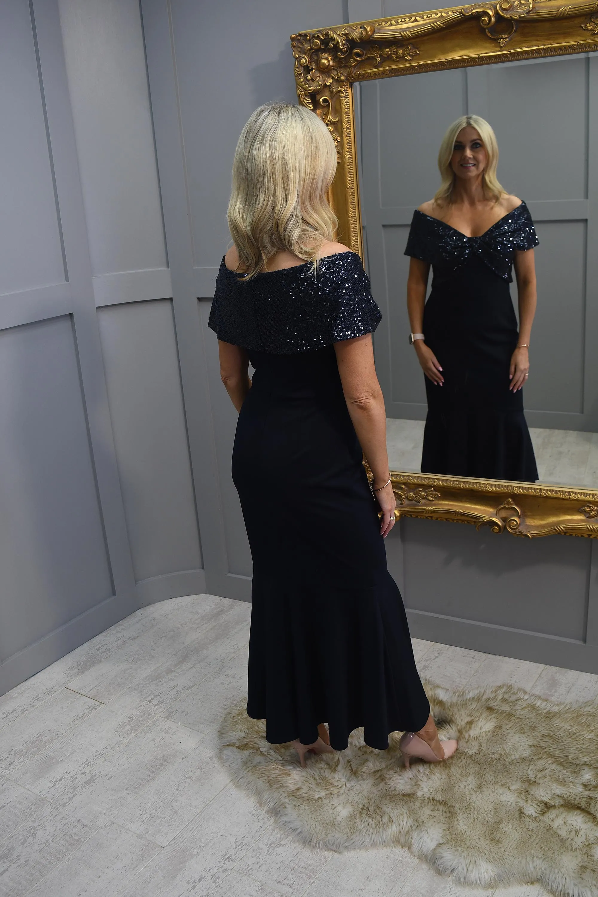 Joseph Ribkoff Navy Fishtail Dress with Sequin Bow - 233731