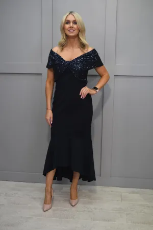 Joseph Ribkoff Navy Fishtail Dress with Sequin Bow - 233731