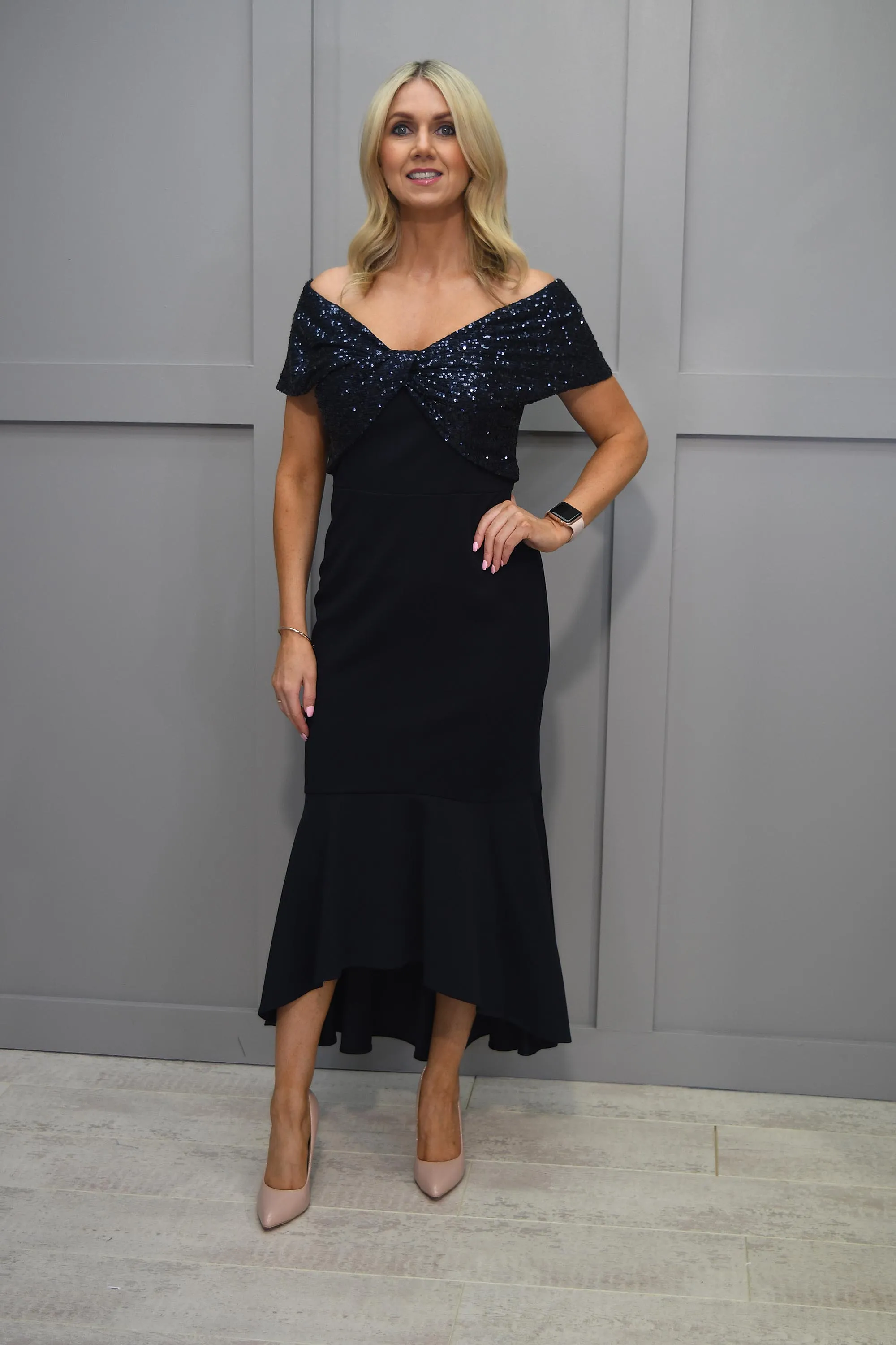 Joseph Ribkoff Navy Fishtail Dress with Sequin Bow - 233731