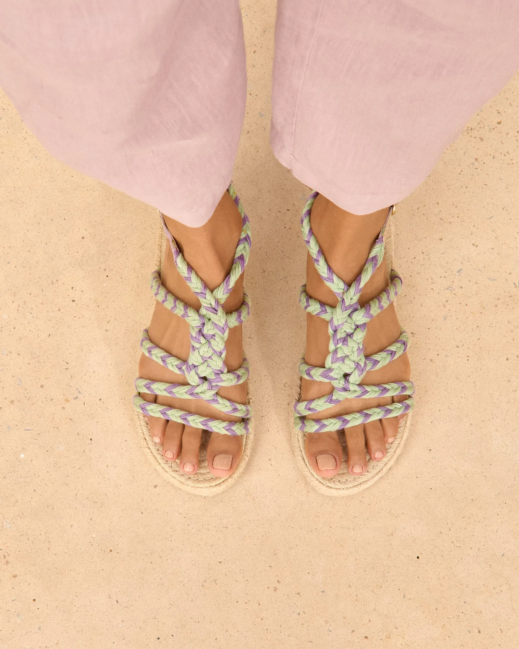 Jute Tie-Up Rope Sandals - P64Y0 - Yucatán Sage And Wisteria Lilac