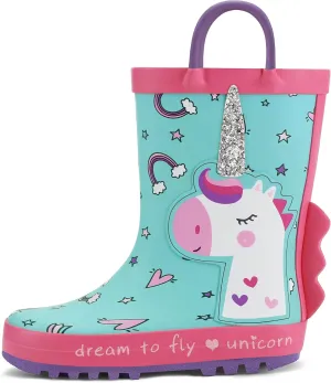 K KomForme Kids Rain Boots Waterproof Printed Rubber boots with Handles