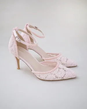 Lace Bridal Heels with Pearls