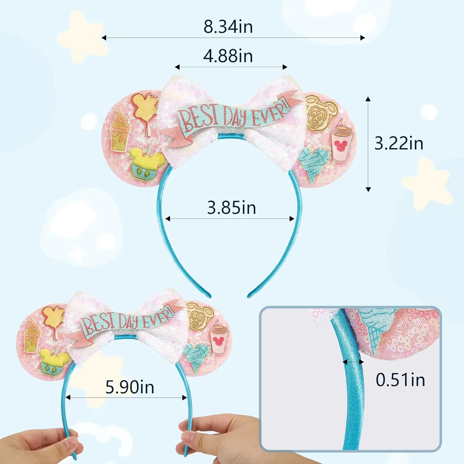 LYLIN Mouse Ears Headband, Pink Mouse Ears for Women Girls, Sparkle Birthday Park Ears Hair Accessories for Party Trips Birthday Decorations (Best Day Ever)