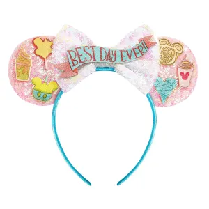 LYLIN Mouse Ears Headband, Pink Mouse Ears for Women Girls, Sparkle Birthday Park Ears Hair Accessories for Party Trips Birthday Decorations (Best Day Ever)