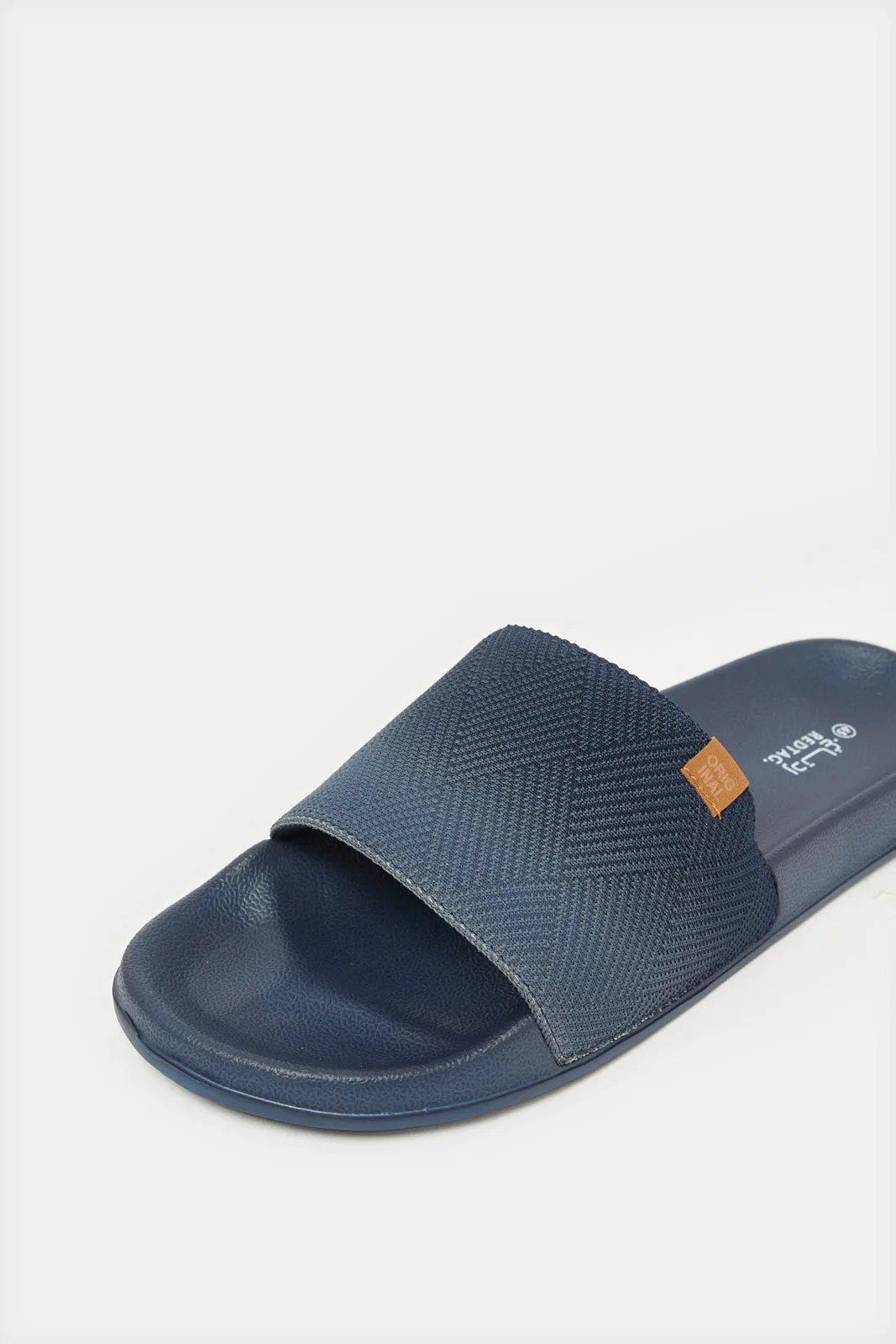 Men Navy Textured Padded Slide