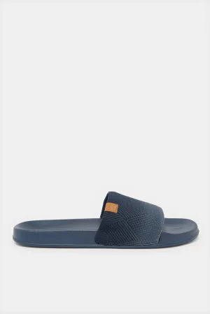 Men Navy Textured Padded Slide
