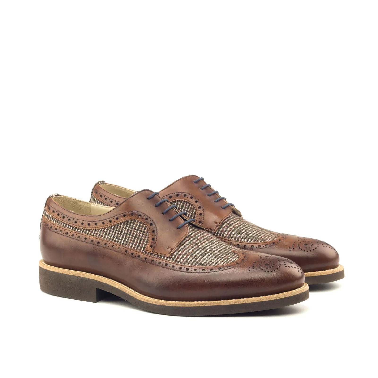 Men's Longwing Blucher Leather Shoes Wide Plus Size Brown 2939