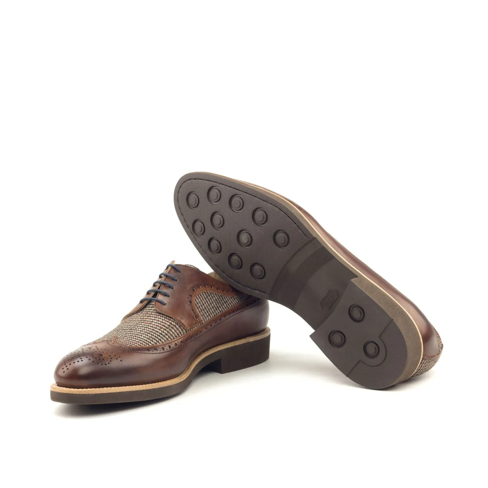 Men's Longwing Blucher Leather Shoes Wide Plus Size Brown 2939