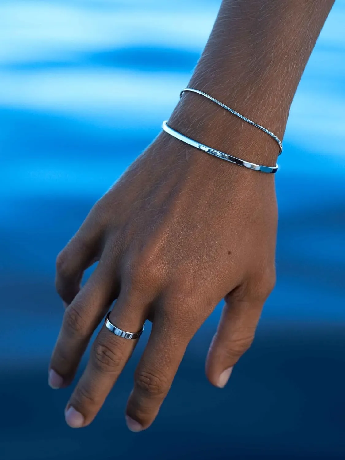 Moodear Stackable Bracelets for Men - Dainty 925 Sterling Silver/14K Gold Plated Cuff Snake Box Cuban Link Chain Bangle Bracelet Set Mens Jewelry
