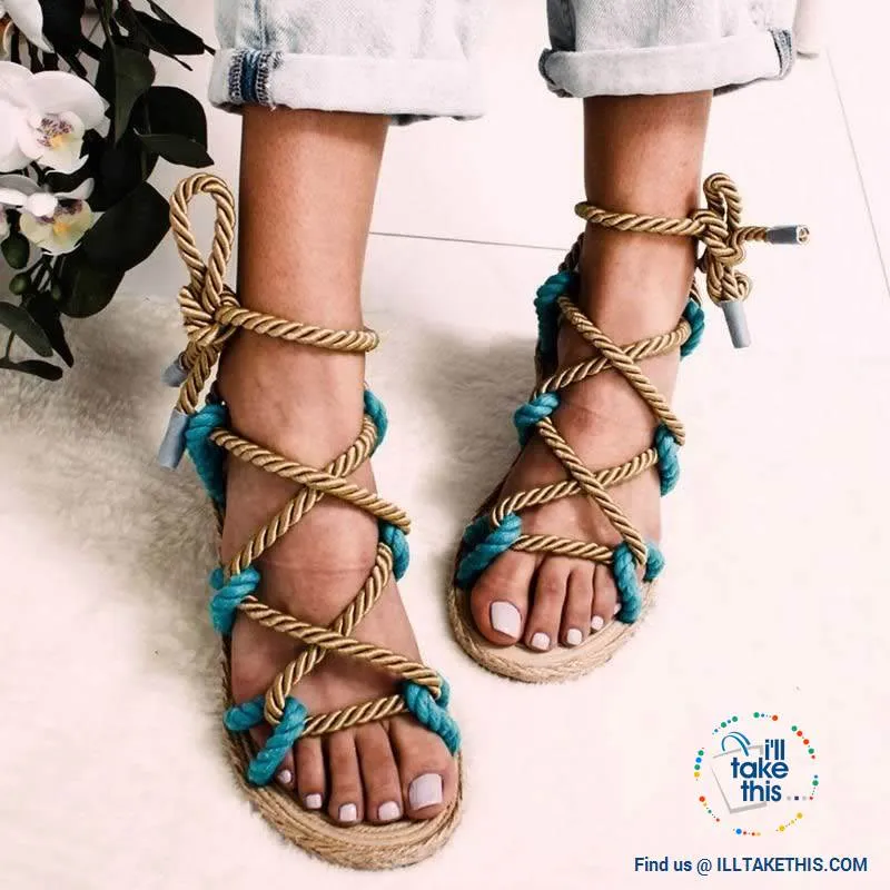 Natural Hemp Rope style Women's Flat Sandals, Flip flops - 6 Color Options