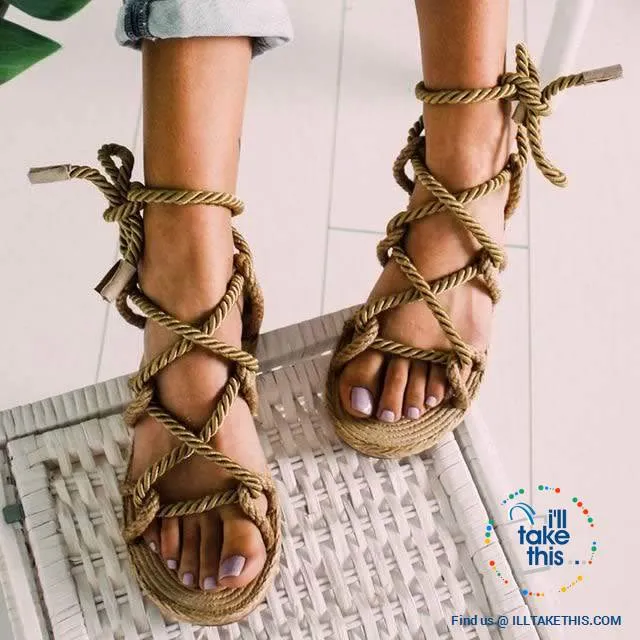 Natural Hemp Rope style Women's Flat Sandals, Flip flops - 6 Color Options