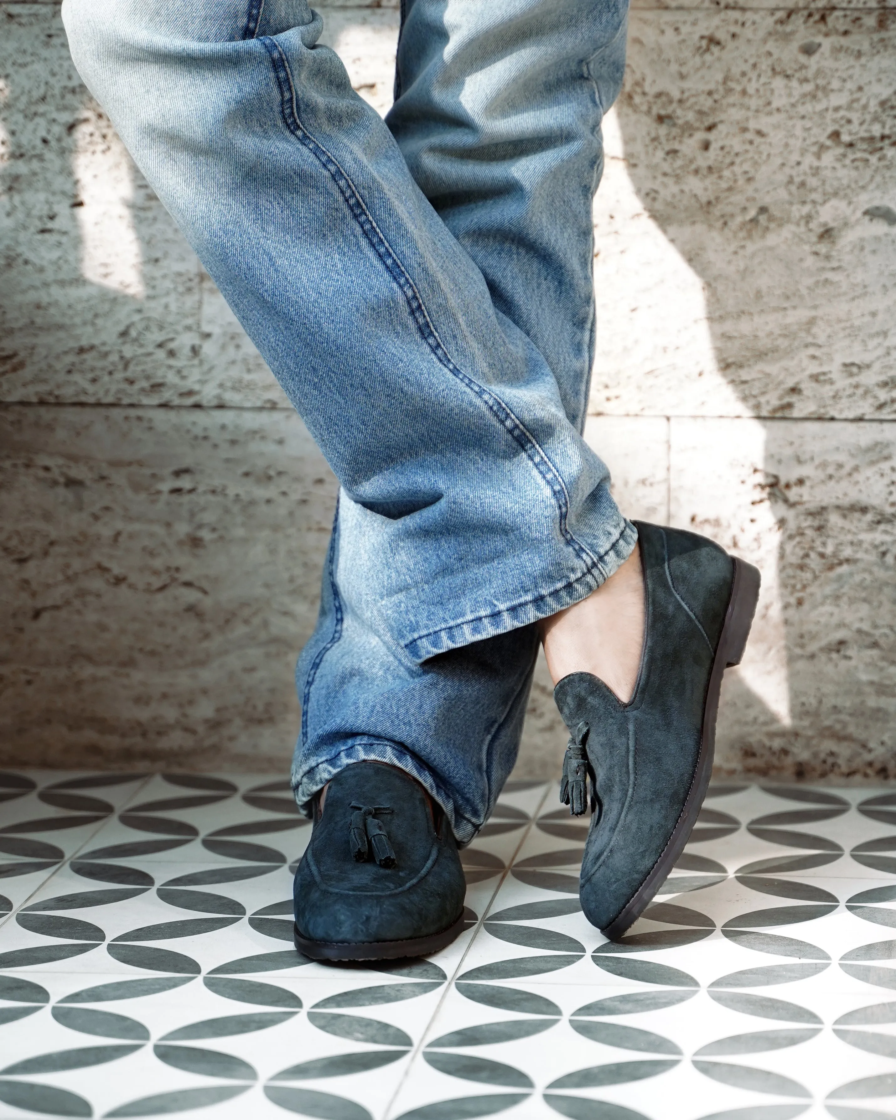 Palmer - Men's Navy Blue Kid Suede Loafer