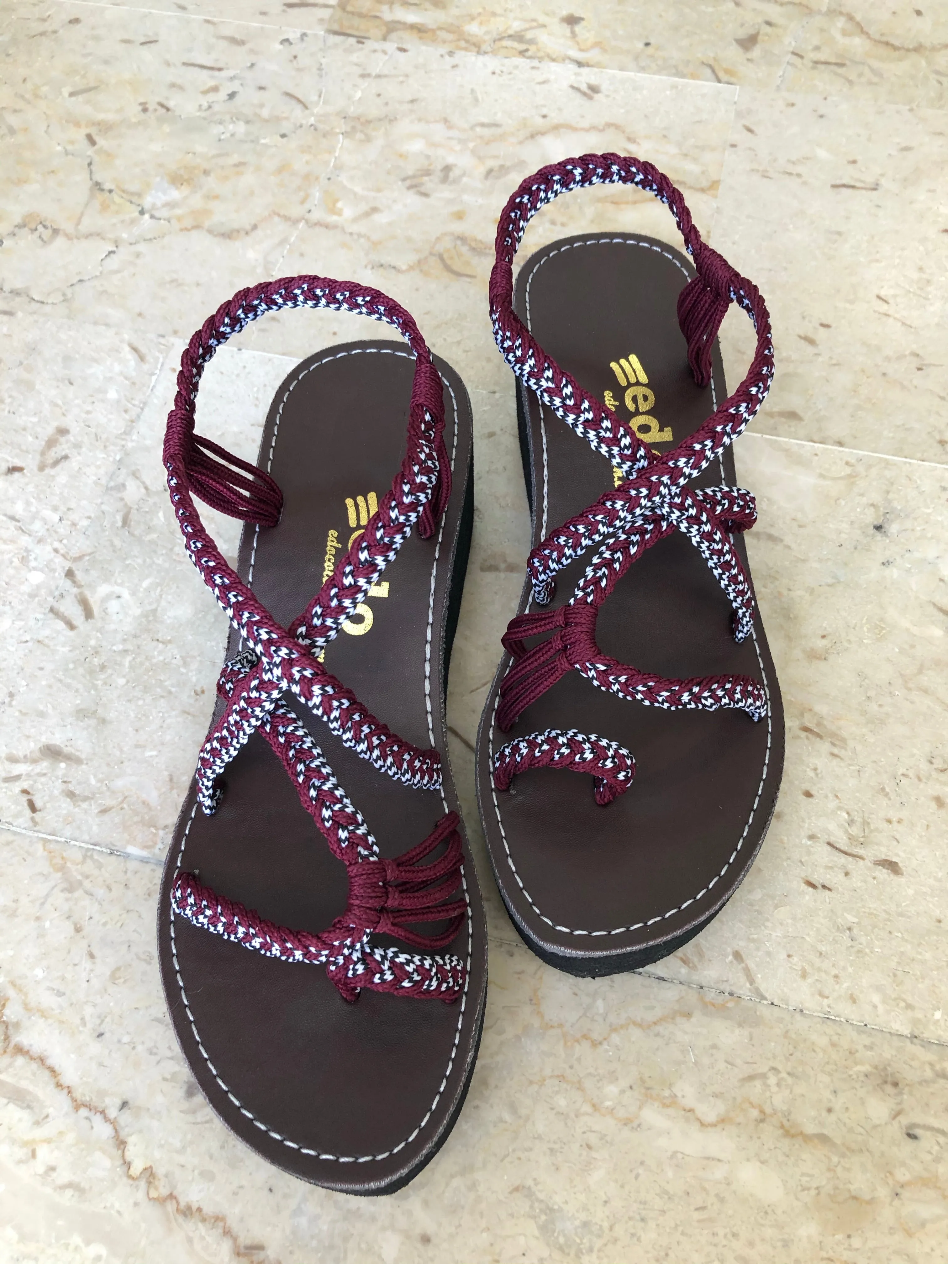 Platform Rope Sandals-Burgundy-Giulia Style