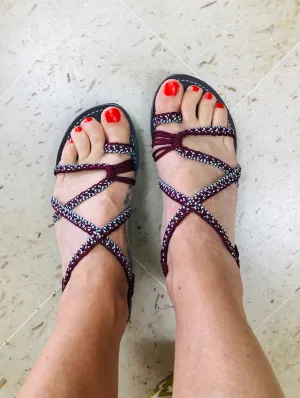 Platform Rope Sandals-Burgundy-Giulia Style