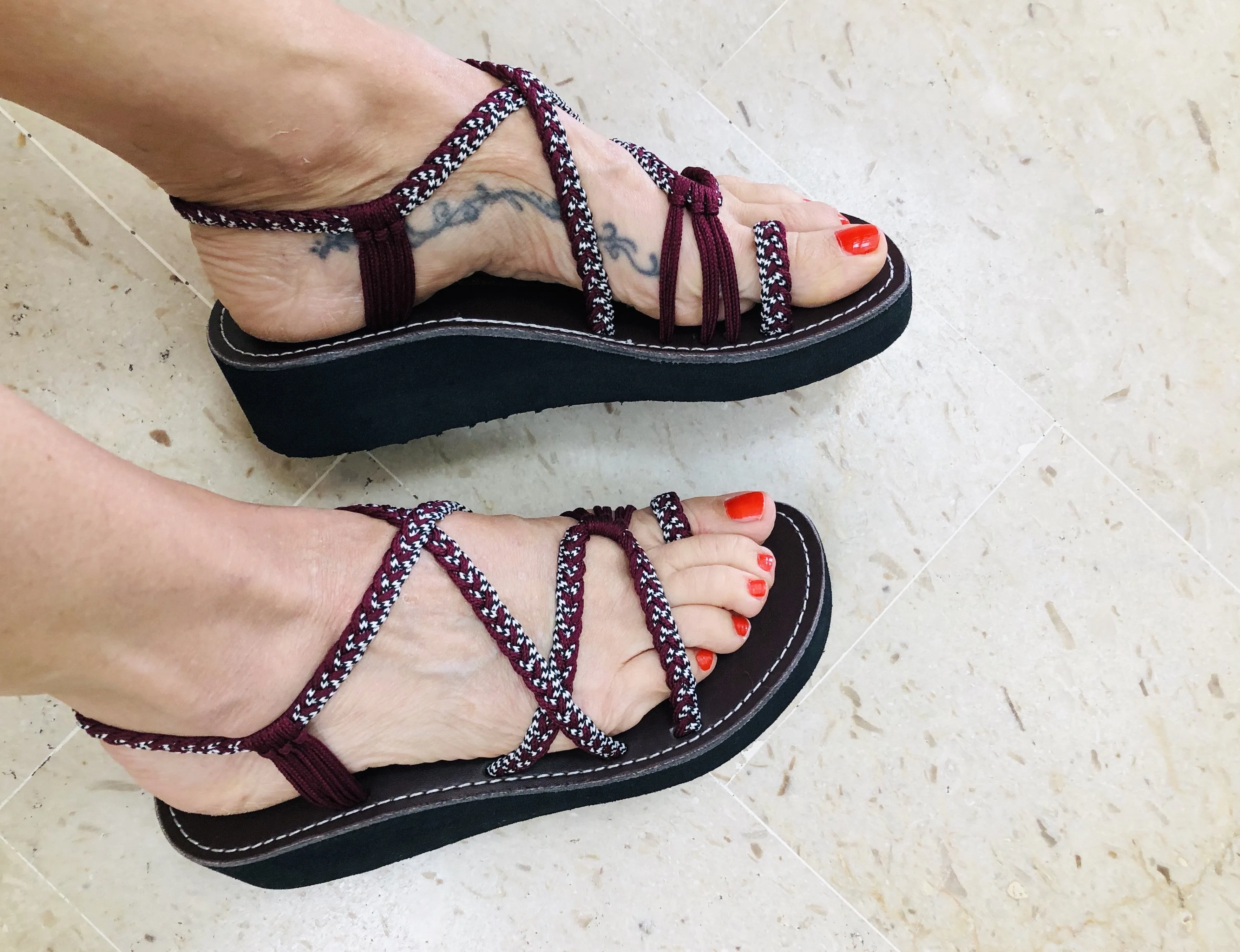 Platform Rope Sandals-Burgundy-Giulia Style