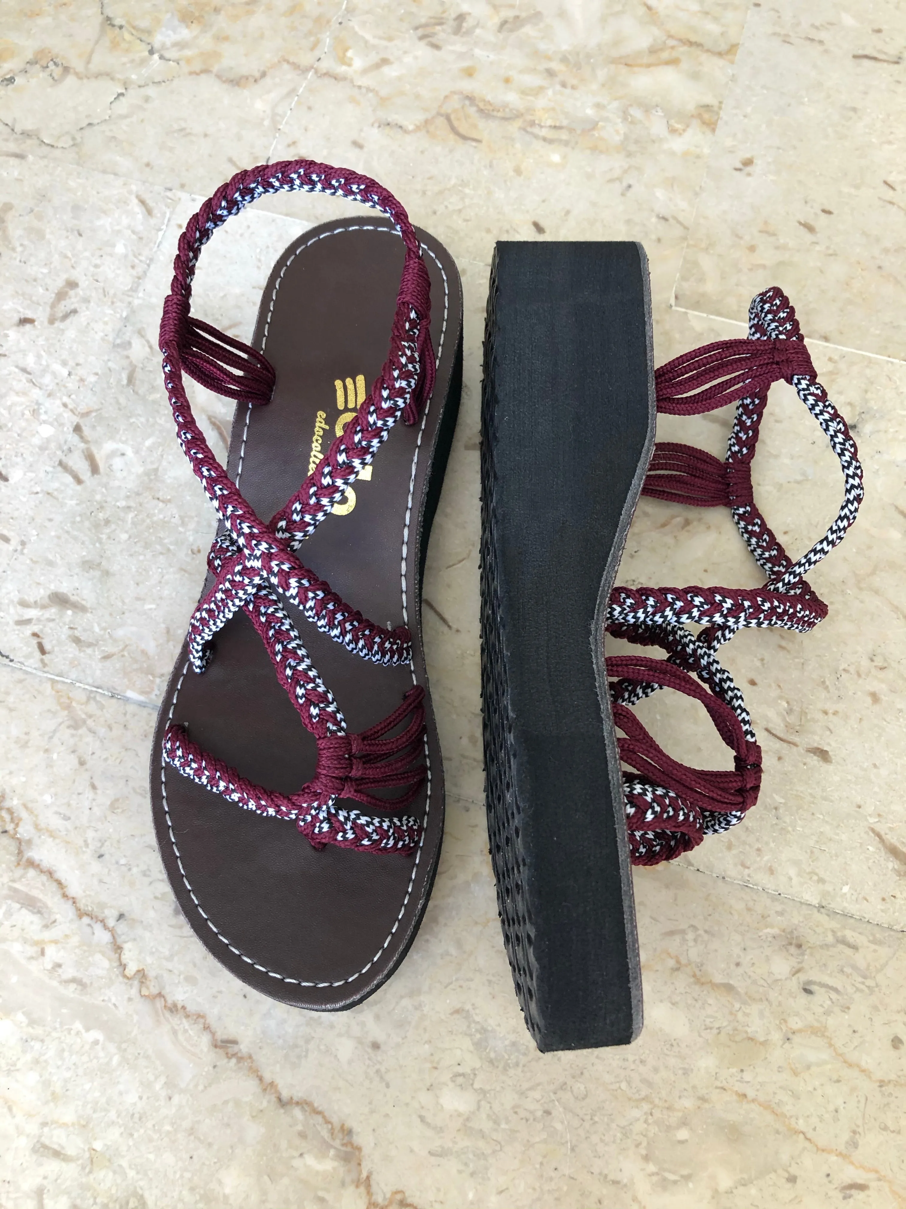 Platform Rope Sandals-Burgundy-Giulia Style