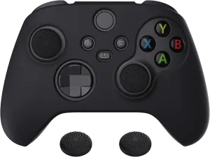 PlayVital Black Pure Series Anti-Slip Silicone Cover Skin for Xbox Series X Controller, Soft Rubber Case Protector for Xbox Core Wireless Controller with Black Thumb Grip Caps