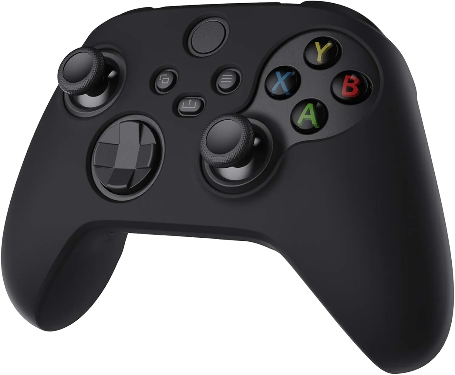 PlayVital Black Pure Series Anti-Slip Silicone Cover Skin for Xbox Series X Controller, Soft Rubber Case Protector for Xbox Core Wireless Controller with Black Thumb Grip Caps