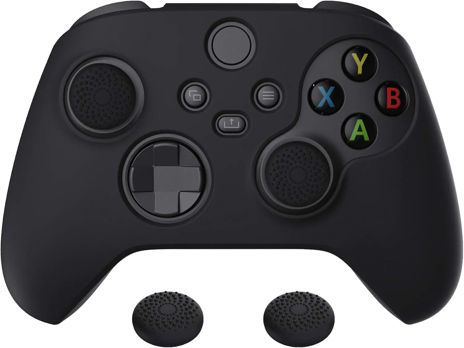 PlayVital Black Pure Series Anti-Slip Silicone Cover Skin for Xbox Series X Controller, Soft Rubber Case Protector for Xbox Core Wireless Controller with Black Thumb Grip Caps