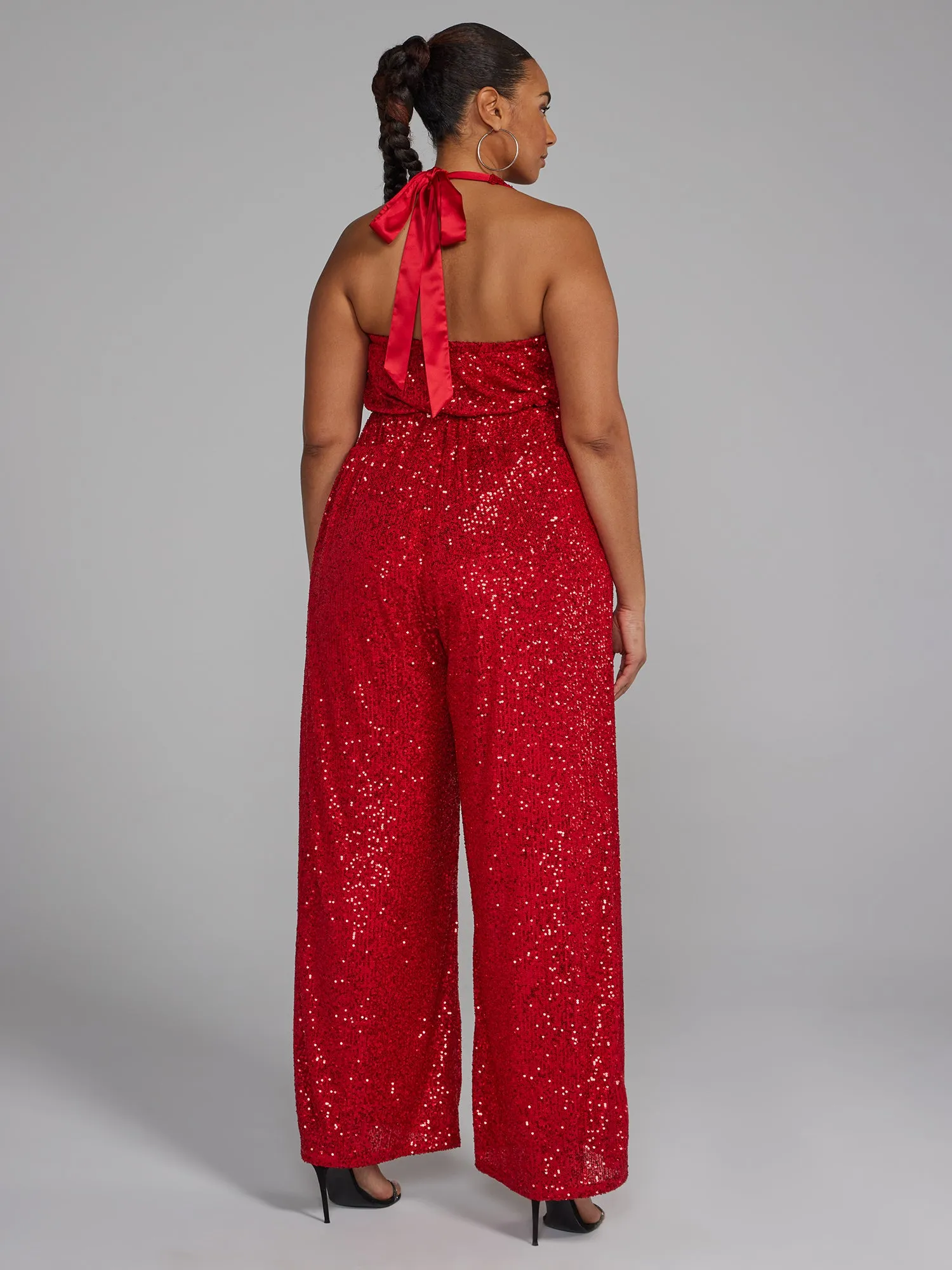 Plus V-Neck Sequin Jumpsuit