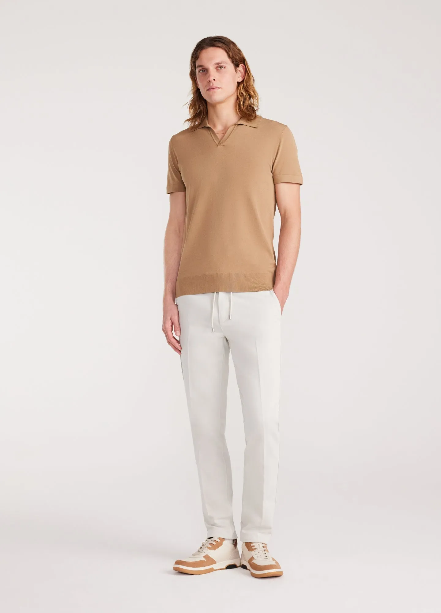 Rib Collar Tech Knit Polo Dark Blonde