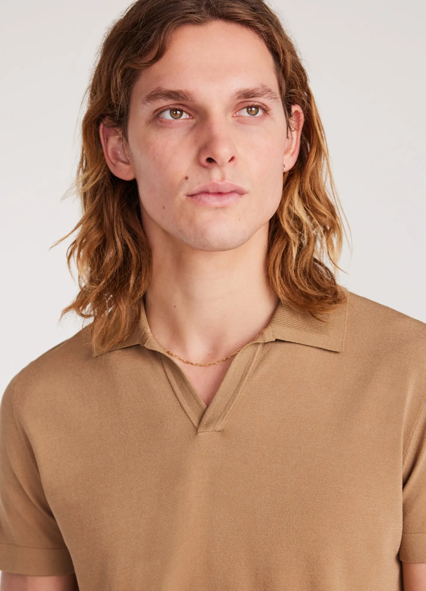Rib Collar Tech Knit Polo Dark Blonde