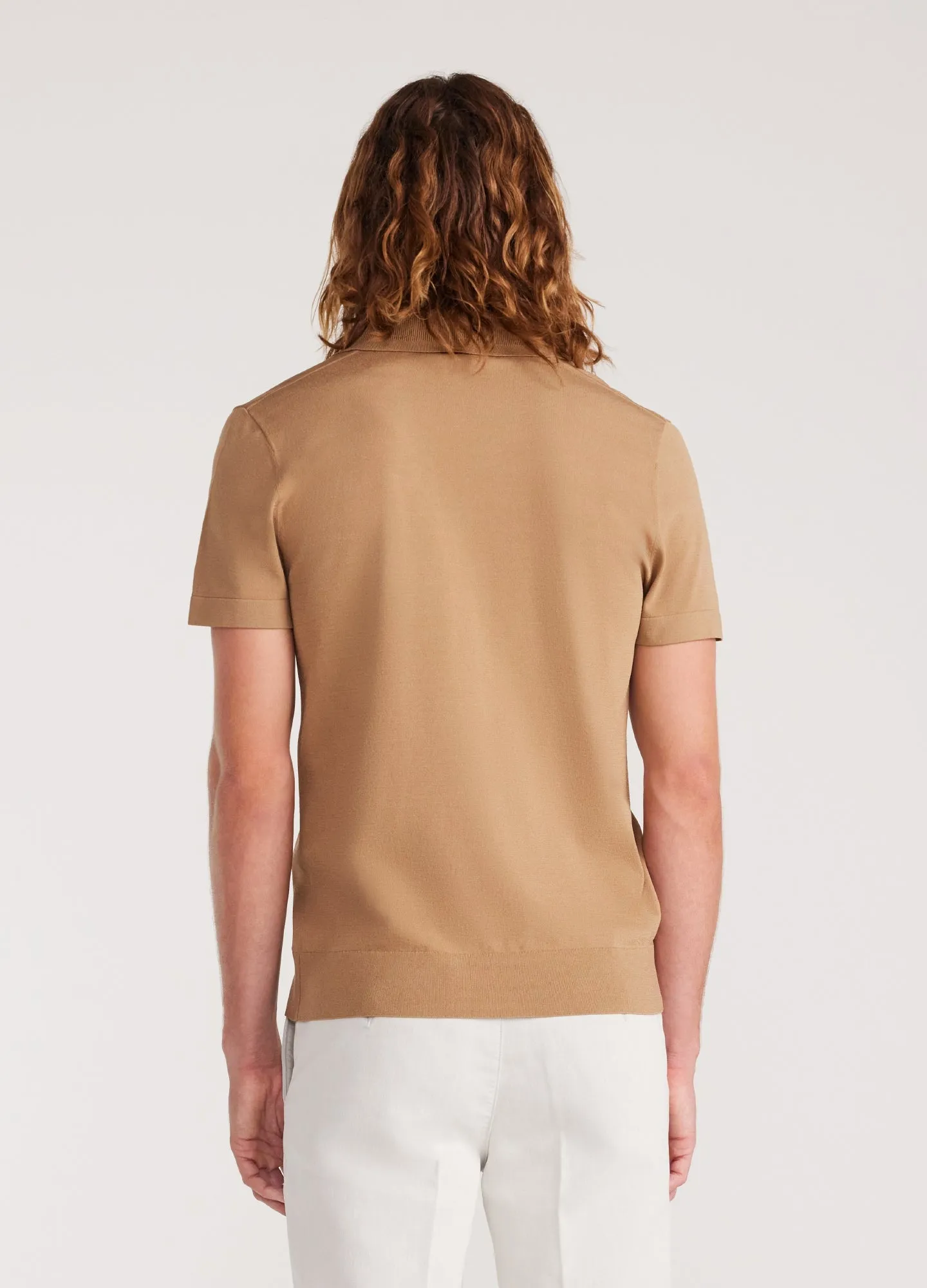 Rib Collar Tech Knit Polo Dark Blonde
