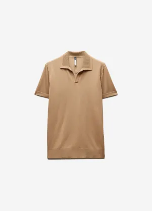 Rib Collar Tech Knit Polo Dark Blonde