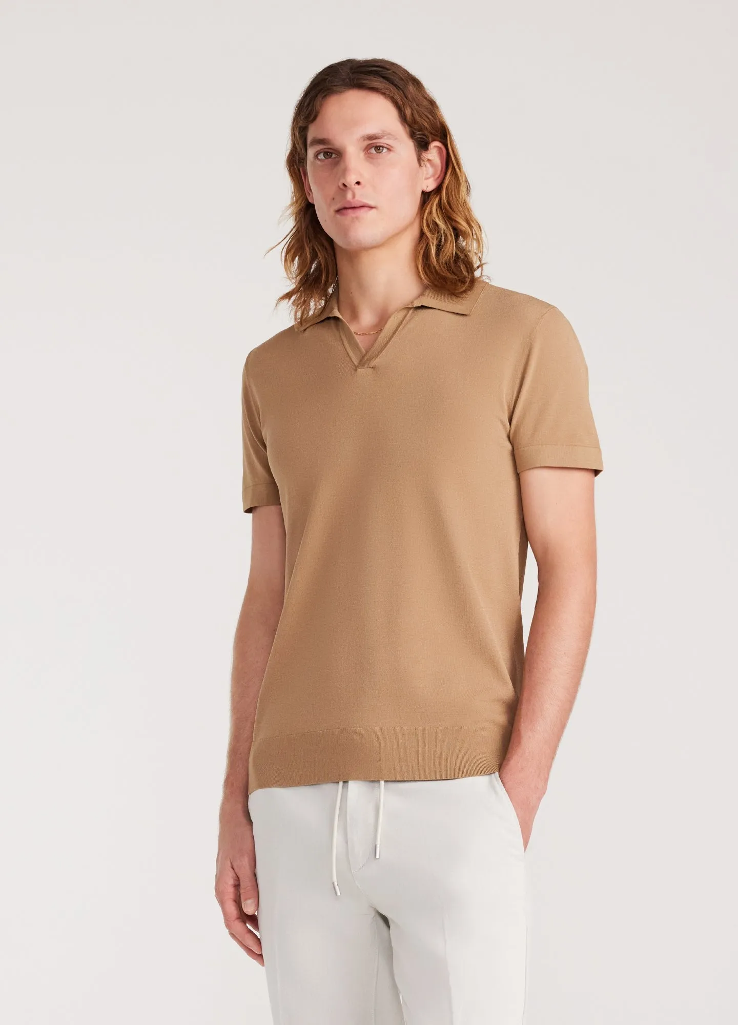 Rib Collar Tech Knit Polo Dark Blonde