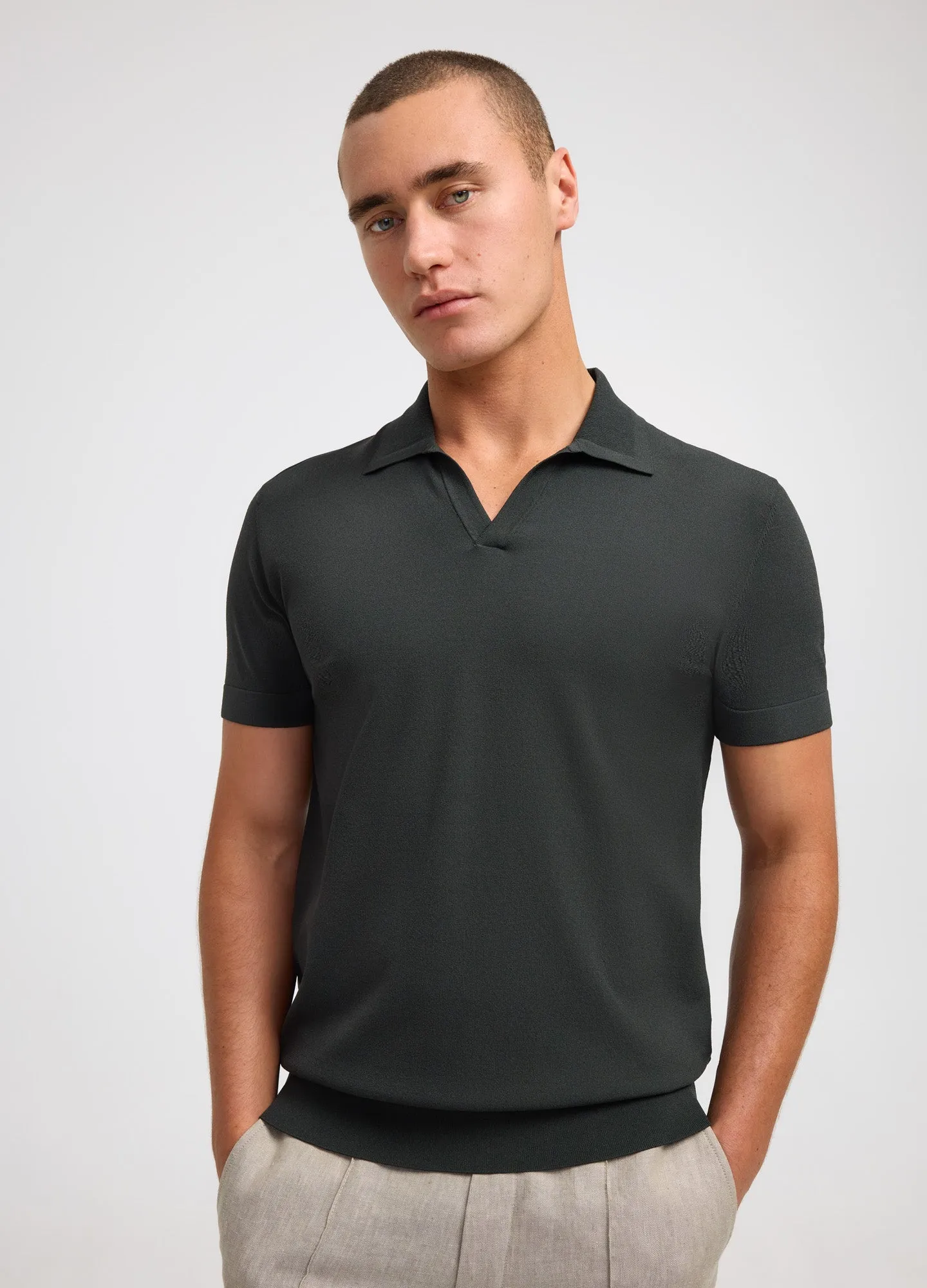 Rib Collar Tech Knit Polo Khaki