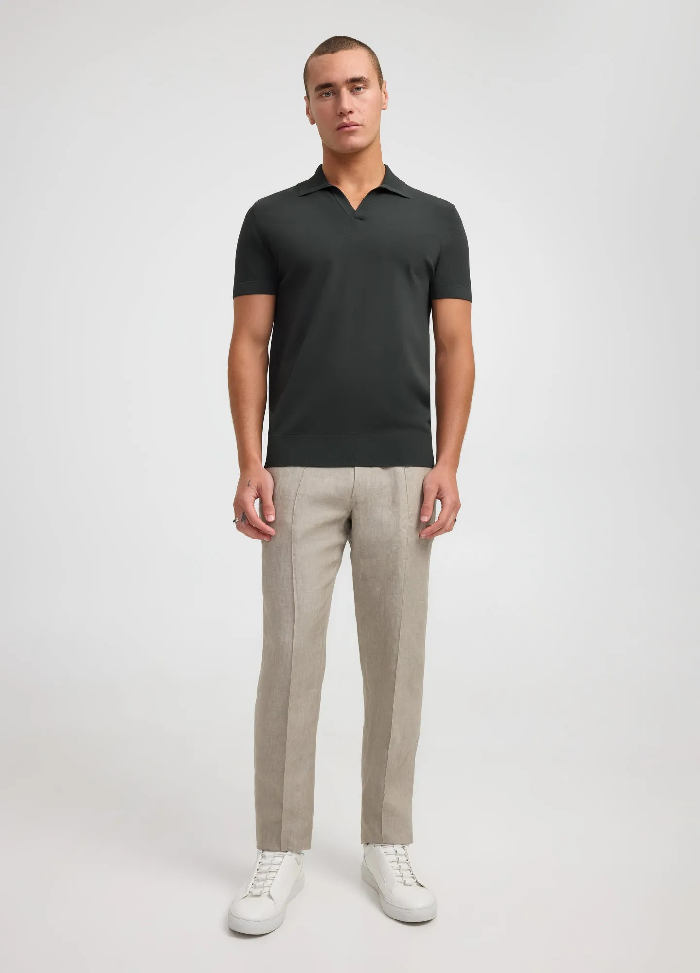 Rib Collar Tech Knit Polo Khaki