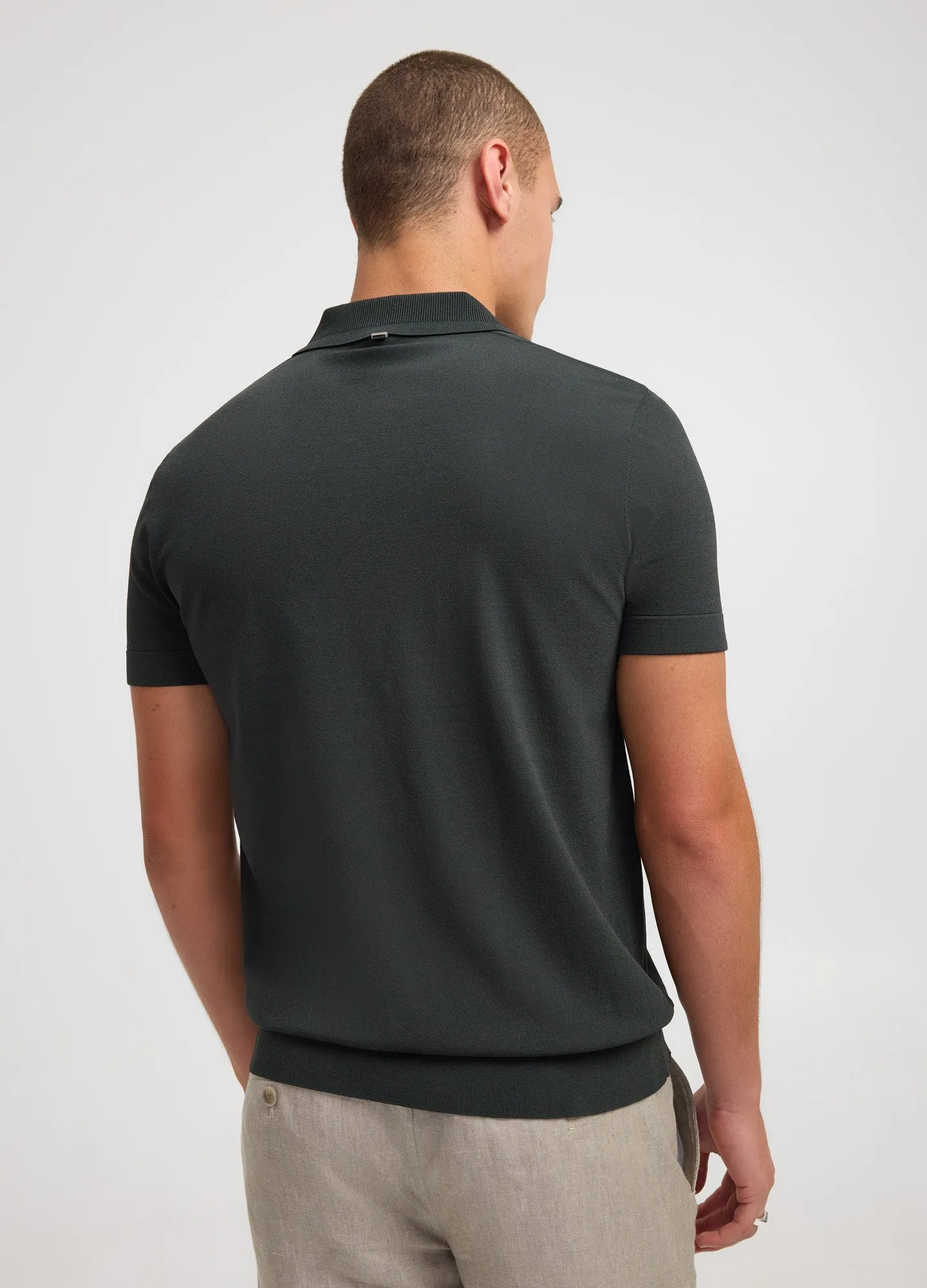 Rib Collar Tech Knit Polo Khaki
