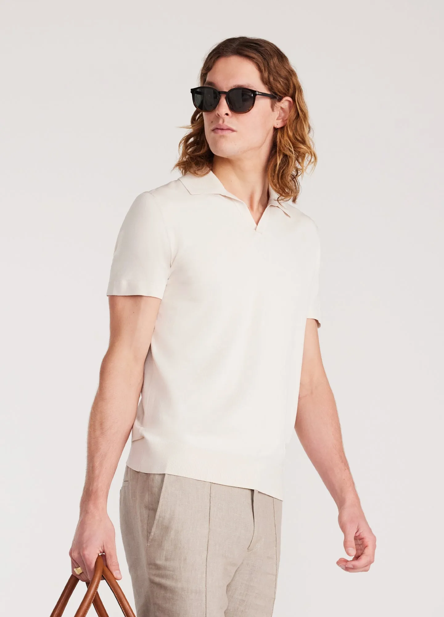 Rib Collar Tech Knit Polo Parchment