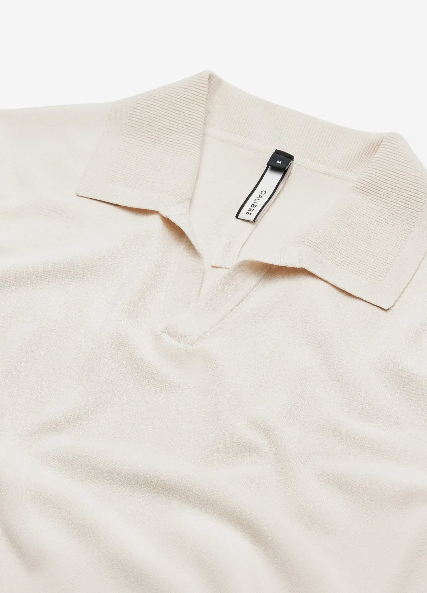 Rib Collar Tech Knit Polo Parchment