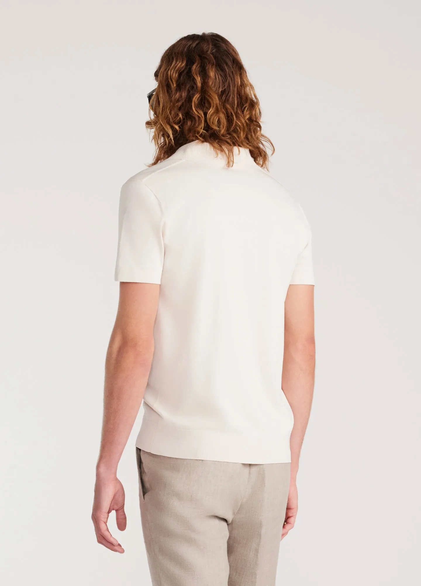 Rib Collar Tech Knit Polo Parchment